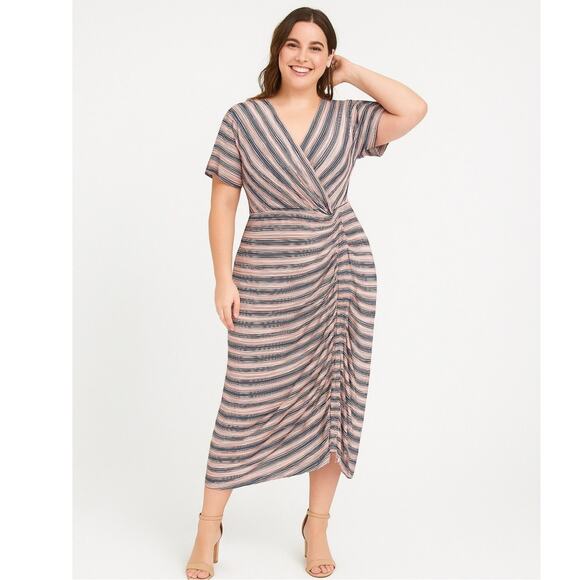 Lane Bryant Plus Size Striped Jersey Knit Midi Dress 16 | Mauve Wine Black Gray - Picture 1 of 5